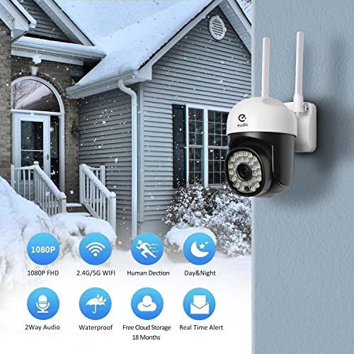 Security Camera Outdoor 2 Pack, 2.4G/5G WiFi 360° PTZ Security Cameras Outdoor for Home Security,Night Vision, Human PIR Detection, 2 Way Audio,IP65, Free Cloud Storage