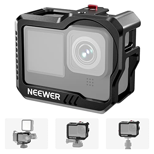 NEEWER Hero11 Cage / Hero10 Cage / Hero9 Vlog Cage, All Metal Form Fitting Video Cage with 1/4" Threads & Cold Shoes, Supports Max Lens Mod, Compatible with GoPro SmallRig Accessories (ST46)