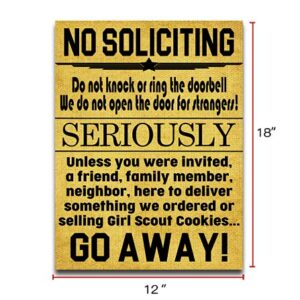 Funny No Soliciting Flag Homeowners Flag Funny Go Away Flag Funny Garden Flag No Soliciting Sign mothers day House Gift Decor Yard Decor Outdoor Decor Double Sided Flax Garden Flag 12" x 18"