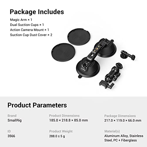 SmallRig Camera Suction Cup Mount, Mount for GoPro, on Car Window, Windshield, for Sony DSLR, Lightweight Camera, Vehicle Shooting,Vlogging, Mobile Phone, Action Camera with Action Camera Mount - 3566