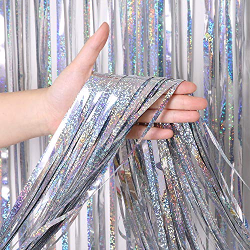 3 Pack Fringe Curtains Party Decorations,Tinsel Backdrop Curtains for Parties,Photo Booth Wedding Graduations Birthday Christmas Event Party Supplies (Silver)