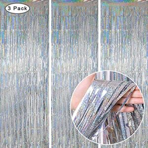 3 Pack Fringe Curtains Party Decorations,Tinsel Backdrop Curtains for Parties,Photo Booth Wedding Graduations Birthday Christmas Event Party Supplies (Silver)