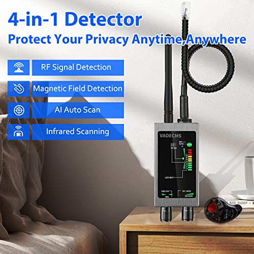 VAOECMS Hidden Camera Detector, Anti Spy Bug Detector, GPS Tracker Detector, RF Signal Scanner, Portable Hidden Devices Detector for Wireless Listening Device Spy Camera Finder