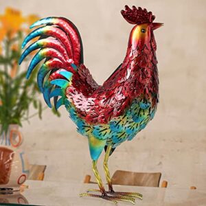 Kircust Solar Metal Rooster Animal Lights Garden Sculptures Art Decor, Outdoor LED Light Color Chicken Statue for Farm Patio Lawn Back Yard Home Decorations,13.98" WX5.9 DX16.74 H