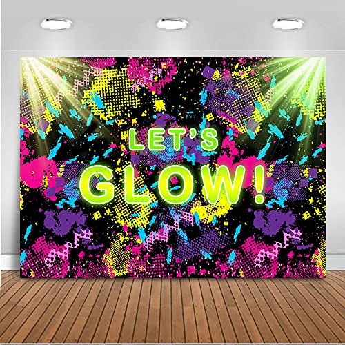 Mocsicka Let's Glow Backdrop 7x5ft Glow Neon Party Splatter Background Glow Theme Birthday Party Backdrop Neon Party Supplies Background Party Decoration