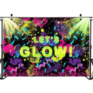 Mocsicka Let's Glow Backdrop 7x5ft Glow Neon Party Splatter Background Glow Theme Birthday Party Backdrop Neon Party Supplies Background Party Decoration