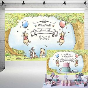 smile world winnie bear gender reveal backdrop classic pooh spring tree style baby shower decorations background party banner for cake table 5×3 ft 64