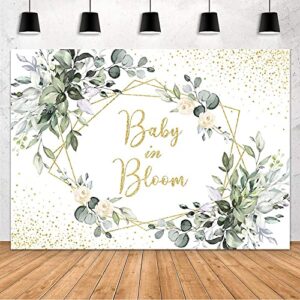 mehofond baby in bloom backdrop eucalyptus leaves baby shower decorations banner white floral baby shower supplies photography background cake table decor banner photo booth prop vinyl 7x5ft