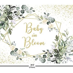 MEHOFOND Baby in Bloom Backdrop Eucalyptus Leaves Baby Shower Decorations Banner White Floral Baby Shower Supplies Photography Background Cake Table Decor Banner Photo Booth Prop Vinyl 7x5ft