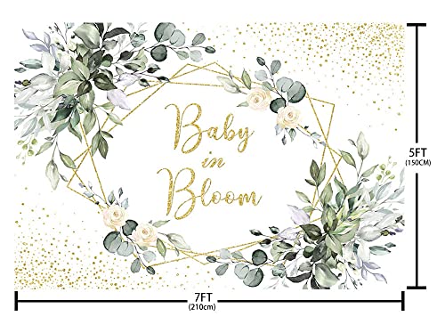 MEHOFOND Baby in Bloom Backdrop Eucalyptus Leaves Baby Shower Decorations Banner White Floral Baby Shower Supplies Photography Background Cake Table Decor Banner Photo Booth Prop Vinyl 7x5ft