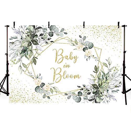 MEHOFOND Baby in Bloom Backdrop Eucalyptus Leaves Baby Shower Decorations Banner White Floral Baby Shower Supplies Photography Background Cake Table Decor Banner Photo Booth Prop Vinyl 7x5ft