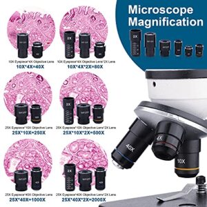 Monocular Microscope for Adults Students,40X-2000X Magnification,Dual LED Illumination Beginners Microscopes with Science Kits,Phone Adapter,Carrying Case,AC Adapter,15 Slides for Lab Class Study