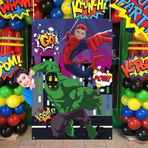 superhero photo door banner,spider and green giant face photography fabric banner background for kids birthday party favor supplies decorations and party game photo props backdrop props