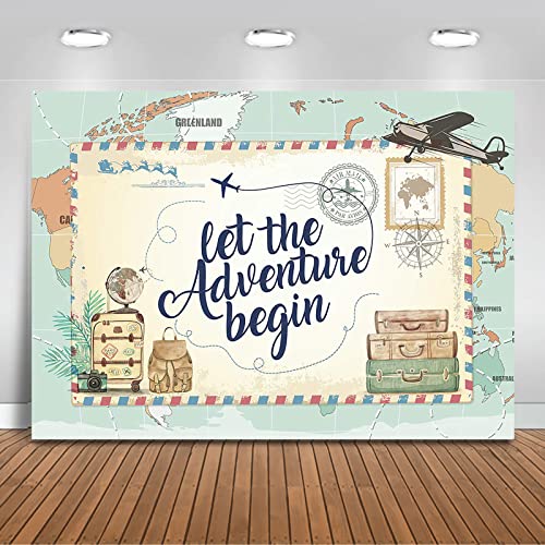 Mocsicka Adventure Awaits Backdrop World Map Let The Adventure Begin Baby Shower Party Decorations Photo Backdrops Global Travel Airplane Birthday Bridal Shower Photography Background (7x5ft)