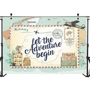 Mocsicka Adventure Awaits Backdrop World Map Let The Adventure Begin Baby Shower Party Decorations Photo Backdrops Global Travel Airplane Birthday Bridal Shower Photography Background (7x5ft)