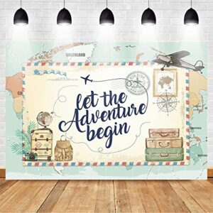 Mocsicka Adventure Awaits Backdrop World Map Let The Adventure Begin Baby Shower Party Decorations Photo Backdrops Global Travel Airplane Birthday Bridal Shower Photography Background (7x5ft)