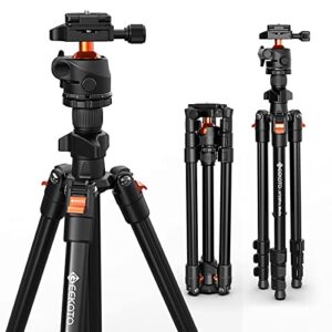 geekoto 64″ camera tripod, compact aluminum tripod with 360 degree panorama ball head 1/4 inch quick release plate, dslr tripod suitable for slr cameras