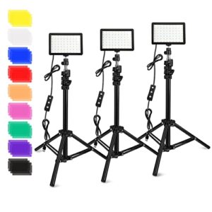 3 packs 70 led video light with adjustable tripod stand/color filters, obeamiu 5600k usb studio lighting kit for tablet/low angle shooting, collection portrait youtube photography