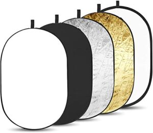 bddfoto 24″x35″/60x90cm reflector photography 5-in-1, ellipse light reflector multi-disc with bag translucent, silver, gold, white and black for studio photography lighting and outdoor lighting
