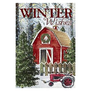 morigins winter wishes barn double sided snow scene garden flag 12.5×18 inch