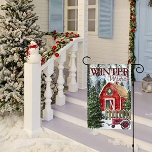 Morigins Winter Wishes Barn Double Sided Snow Scene Garden Flag 12.5x18 inch