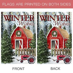 Morigins Winter Wishes Barn Double Sided Snow Scene Garden Flag 12.5x18 inch