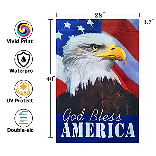 God Bless America Patriotic House Garden Flag 28x40- Vertical Double Sided American Eagle 4th of July Independence Day Garden House Flags Banner Outdoor Wall Decorative