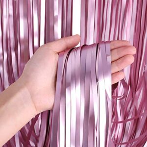 3 Pack Foil Curtains Metallic Foil Fringe Curtain for Birthday Party Photo Backdrop Wedding Event Decor (Pale Pink)