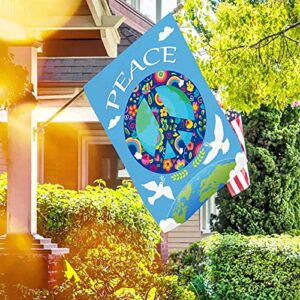 AOKDEER Peace Garden Flag, Burlap Double Sided Small Peace Sign Flag 12x18 Inch, World Peace Garden Flag for Outside, Inspirational White Dove Seasonal Yard Flag, Rainbow World Outdoor Flag Decoration