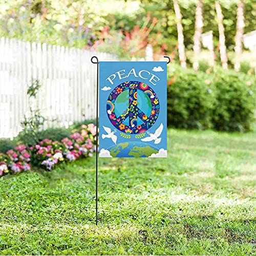 AOKDEER Peace Garden Flag, Burlap Double Sided Small Peace Sign Flag 12x18 Inch, World Peace Garden Flag for Outside, Inspirational White Dove Seasonal Yard Flag, Rainbow World Outdoor Flag Decoration