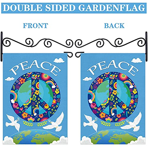 AOKDEER Peace Garden Flag, Burlap Double Sided Small Peace Sign Flag 12x18 Inch, World Peace Garden Flag for Outside, Inspirational White Dove Seasonal Yard Flag, Rainbow World Outdoor Flag Decoration