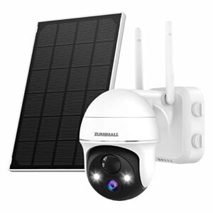 zumimall security cameras wireless outdoor, 2k 360° ptz outdoor camera wireless, solar security cameras for home, spotlight & siren/2.4g wifi/3mp color night vision/2-way talk/pir detection/sd/cloud