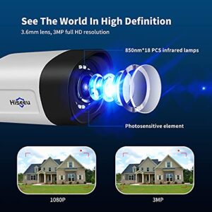 Hiseeu 2K Security Camera Wireless Outdoor, 2-Way Audio, 3MP Surveillance Cameras, IP66 Waterproof, 2.4Ghz Only, Motion Detection, IR Night, SD Storage, Compatible WiFi System, Work with Alexa