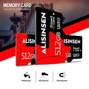 Micro SD 512GB Memory Card with A SD Card Adapter Class 10 TF Card High Speed Micro SD Memory Card 512GB for Android Smart-Phones/Camera/Tablets/Drone