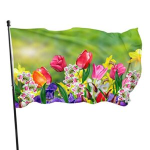 spring summer flowers daffodils and tulips flag 3×5 ft large sewn polyester banner outside hanging standard flag for yard garden lawn holiday