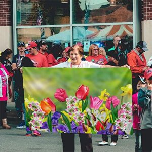 Spring Summer Flowers Daffodils and Tulips Flag 3x5 Ft Large Sewn Polyester Banner Outside Hanging Standard Flag for Yard Garden Lawn Holiday