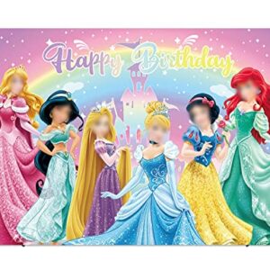 Princess Birthday Backdrop Princess Theme Photography Background Girls Party Supplies Princess Baby Shower Decorations Cake Table Banner Kids Photo Booth Props 5x3FT