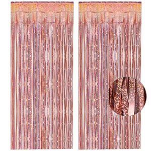 rose gold tinsel curtain party backdrop – greatril foil fringe curtain streamers for bachelorette party decorations bride to be birthday girls streamers party decor 2 packs (glitter rose gold)