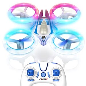 force1 ufo 4000 mini drone for kids – led remote control drone, small rc quadcopter for beginners with leds, 4-channel remote control, 2 speeds, and 2 drone batteries