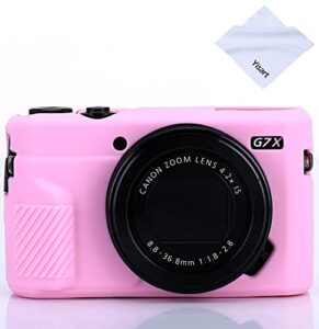 g7x camera silicone case ultra-thin lightweight rubber soft silicone case bag cover for canon powershot g7x g7x mark ii g7x mark iii + microfiber cloth (pink)