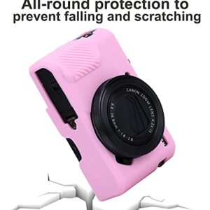 G7X Camera Silicone Case Ultra-Thin Lightweight Rubber Soft Silicone Case Bag Cover for Canon PowerShot G7X G7X Mark II G7X Mark III + Microfiber Cloth (Pink)