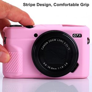 G7X Camera Silicone Case Ultra-Thin Lightweight Rubber Soft Silicone Case Bag Cover for Canon PowerShot G7X G7X Mark II G7X Mark III + Microfiber Cloth (Pink)