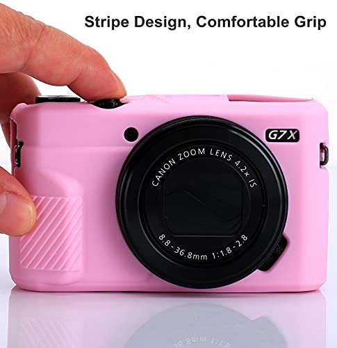 G7X Camera Silicone Case Ultra-Thin Lightweight Rubber Soft Silicone Case Bag Cover for Canon PowerShot G7X G7X Mark II G7X Mark III + Microfiber Cloth (Pink)