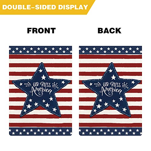 4th of July God Bless America Garden Flag with LED Lights, Patriotic Watercolor Stripes Star Lighted Yard Flag, Memorial Day Burlap Double Sided Led Light Flag for Lawn Patio Decor 12.5 x 18 Inch