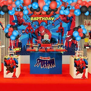 Spiderman Birthday Party Decorations 5 x 3 Ft Backdrop Banner Photography Background and 80 Pcs Latex Balloons Kit Superhero Theme Party Supplies for Indoor Outdoor Living Room Yard