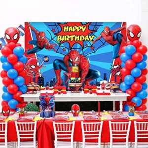 Spiderman Birthday Party Decorations 5 x 3 Ft Backdrop Banner Photography Background and 80 Pcs Latex Balloons Kit Superhero Theme Party Supplies for Indoor Outdoor Living Room Yard