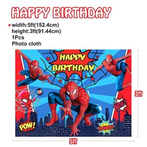 Spiderman Birthday Party Decorations 5 x 3 Ft Backdrop Banner Photography Background and 80 Pcs Latex Balloons Kit Superhero Theme Party Supplies for Indoor Outdoor Living Room Yard