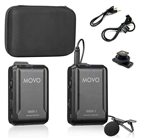 Movo WMX-1 2.4GHz Wireless Lavalier Microphone System Compatible with DSLR Cameras, Camcorders, iPhone, Android Smartphones, and Tablets (200' ft Audio Range)