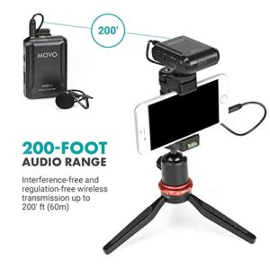 Movo WMX-1 2.4GHz Wireless Lavalier Microphone System Compatible with DSLR Cameras, Camcorders, iPhone, Android Smartphones, and Tablets (200' ft Audio Range)