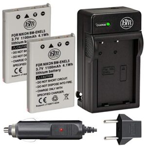 bm premium 2-pack of en-el5 batteries and battery charger for nikon coolpix p80, p90, p100, p500, p510, p520, p530 digital camera
